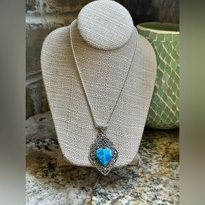 Silver Heart Blue Gemstone Necklace